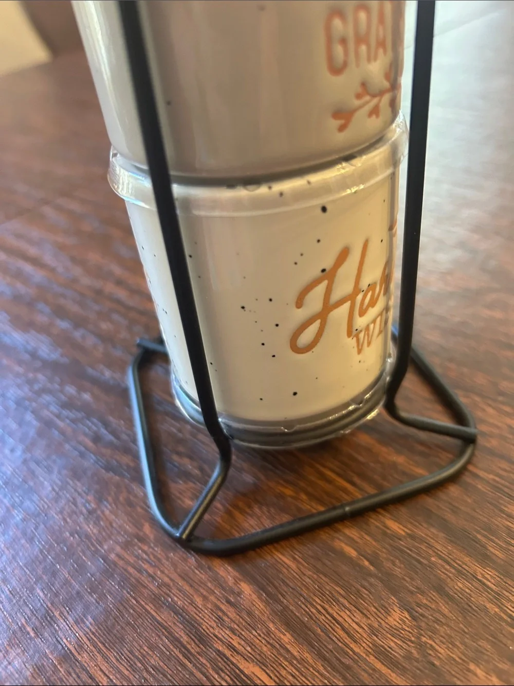 Hobby Lobby White Mugs with Gold Lettering - 4 Stackable Harvest Cups